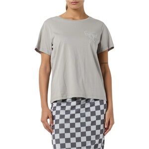 Noisy may Women’s Gray Short Sleeve Tee Embellished Bow Organic Cotton Large NWT